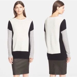 Vince Intarsia sweater colorblock wool cashmere M quiet luxury classic preppy